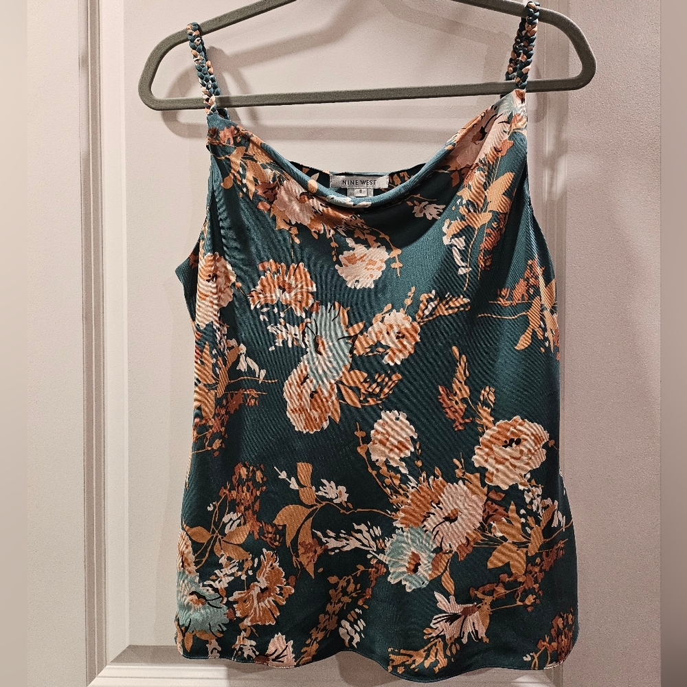 Nine West Teal Floral Spaghetti Strap Tank